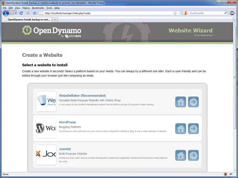 Download web tool or web app OpenDynamo Website Wizard