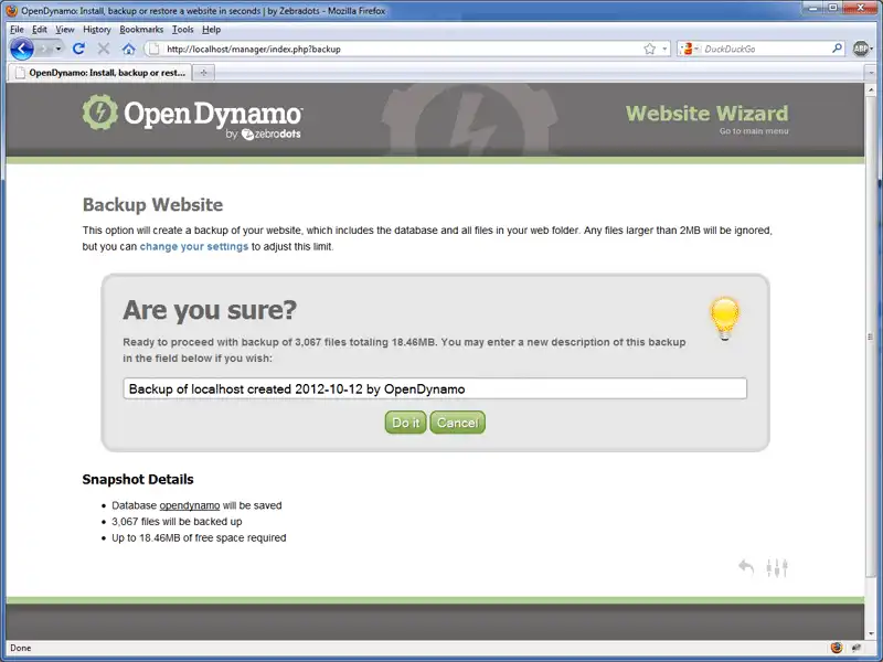 Download web tool or web app OpenDynamo Website Wizard