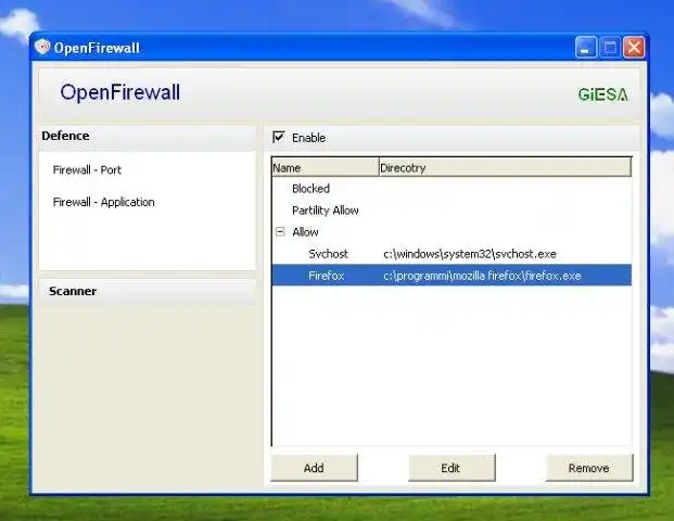 Download web tool or web app OpenFirewall (only for windows XP)