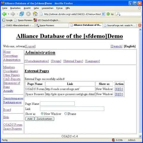 Unduh alat web atau aplikasi web OSADS Alliance Database