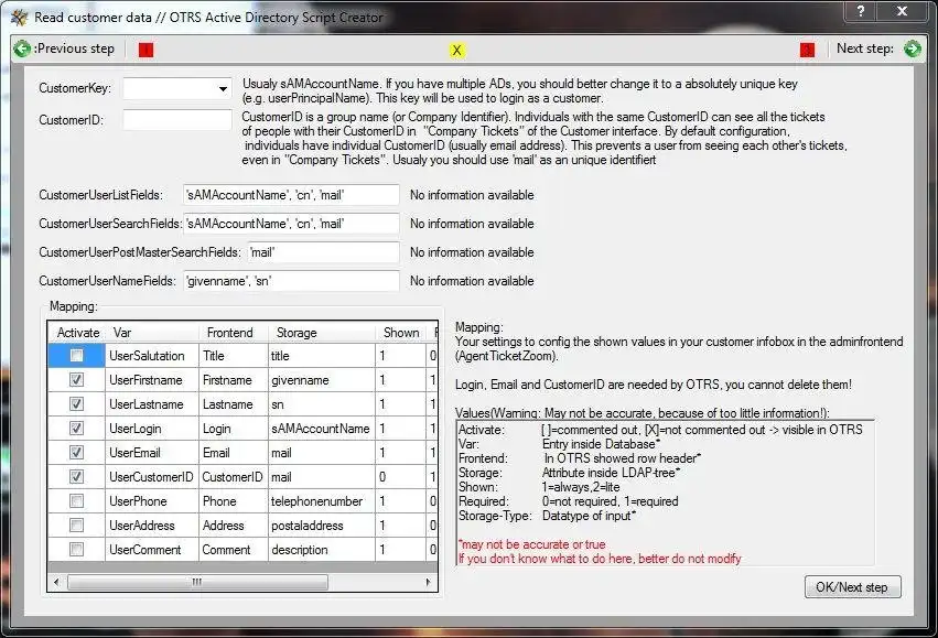 Download web tool or web app OTRS Active Directory Config creator