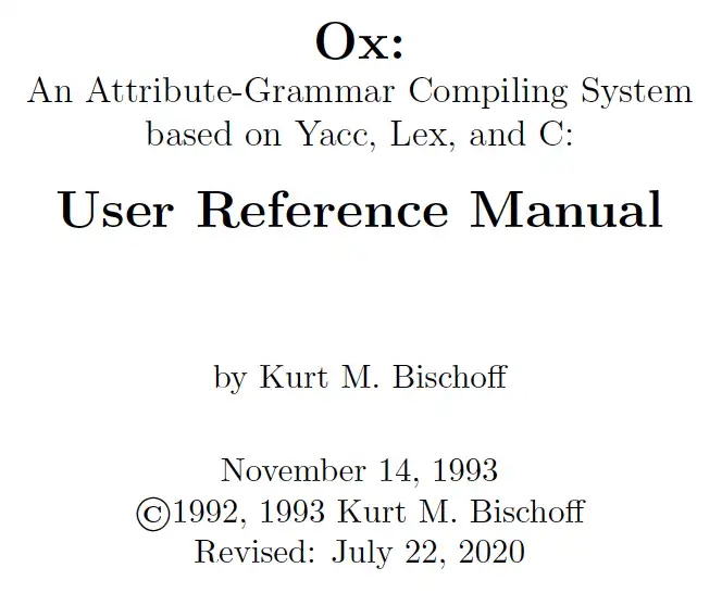 Download web tool or web app Ox: Attribute Grammar Compiling System