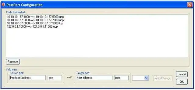 Download web tool or web app PassPort  port forwarding utility Win XP