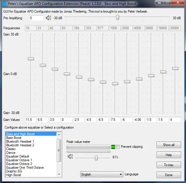 Peace Equalizer, interface Equalizer APO download for Windows