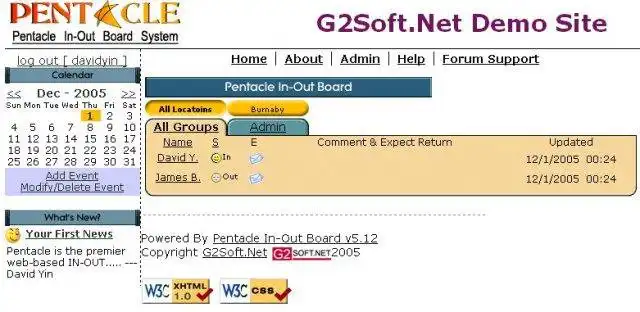 Download web tool or web app Pentacle In-Out Board