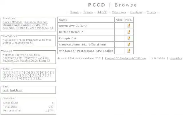 Download web tool or web app Personal CD Database