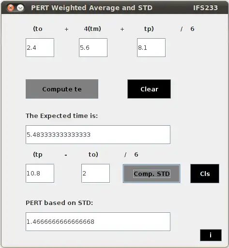 Download web tool or web app PERT Weighted Average and STD