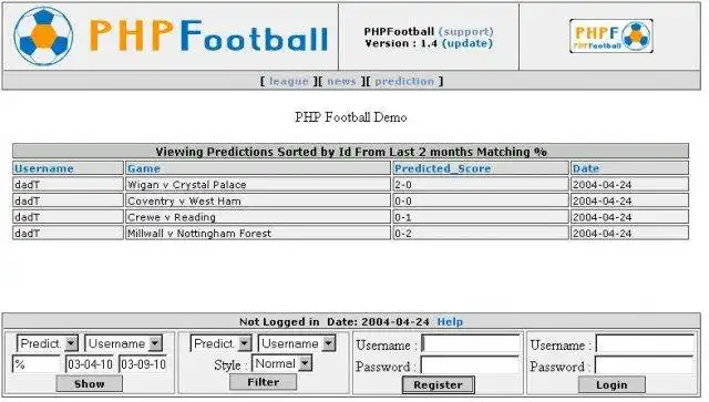 Download web tool or web app PHPFootball