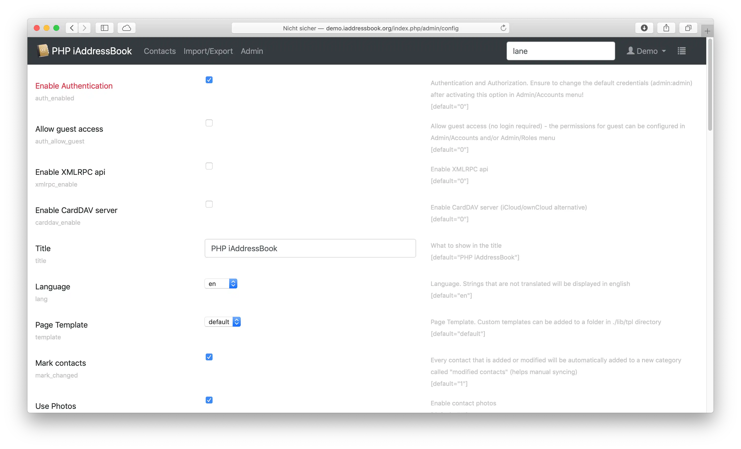 Download web tool or web app PHP iAddressBook