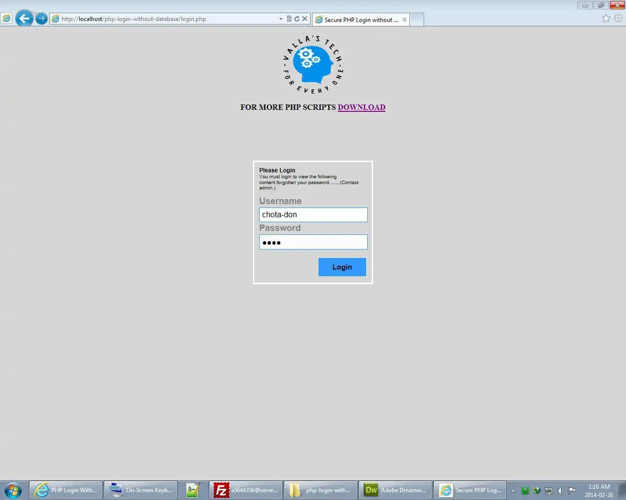 Download web tool or web app PHP Login Without Database by VallasTech