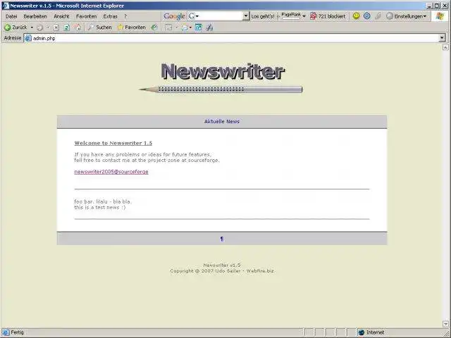 Download web tool or web app PHP Newswriter 2005