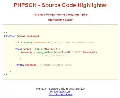 Download web tool or web app PHPSCH - Source Code Highlighter