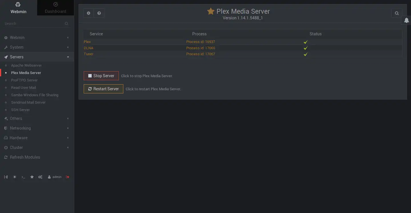 Download web tool or web app Plex Media Server Webmin Module