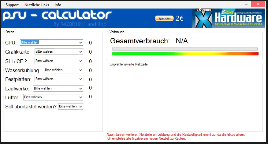 Download web tool or web app PSU-Calculator