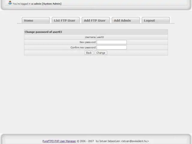 Download web tool or web app PureFTPD PHP User Manager