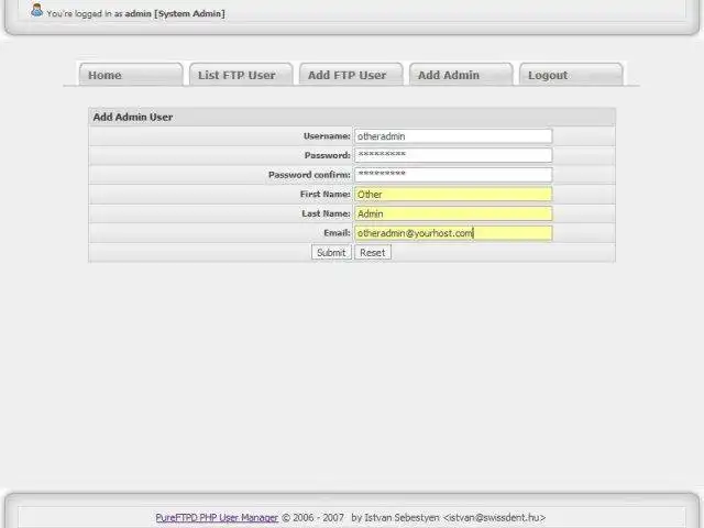 Download web tool or web app PureFTPD PHP User Manager