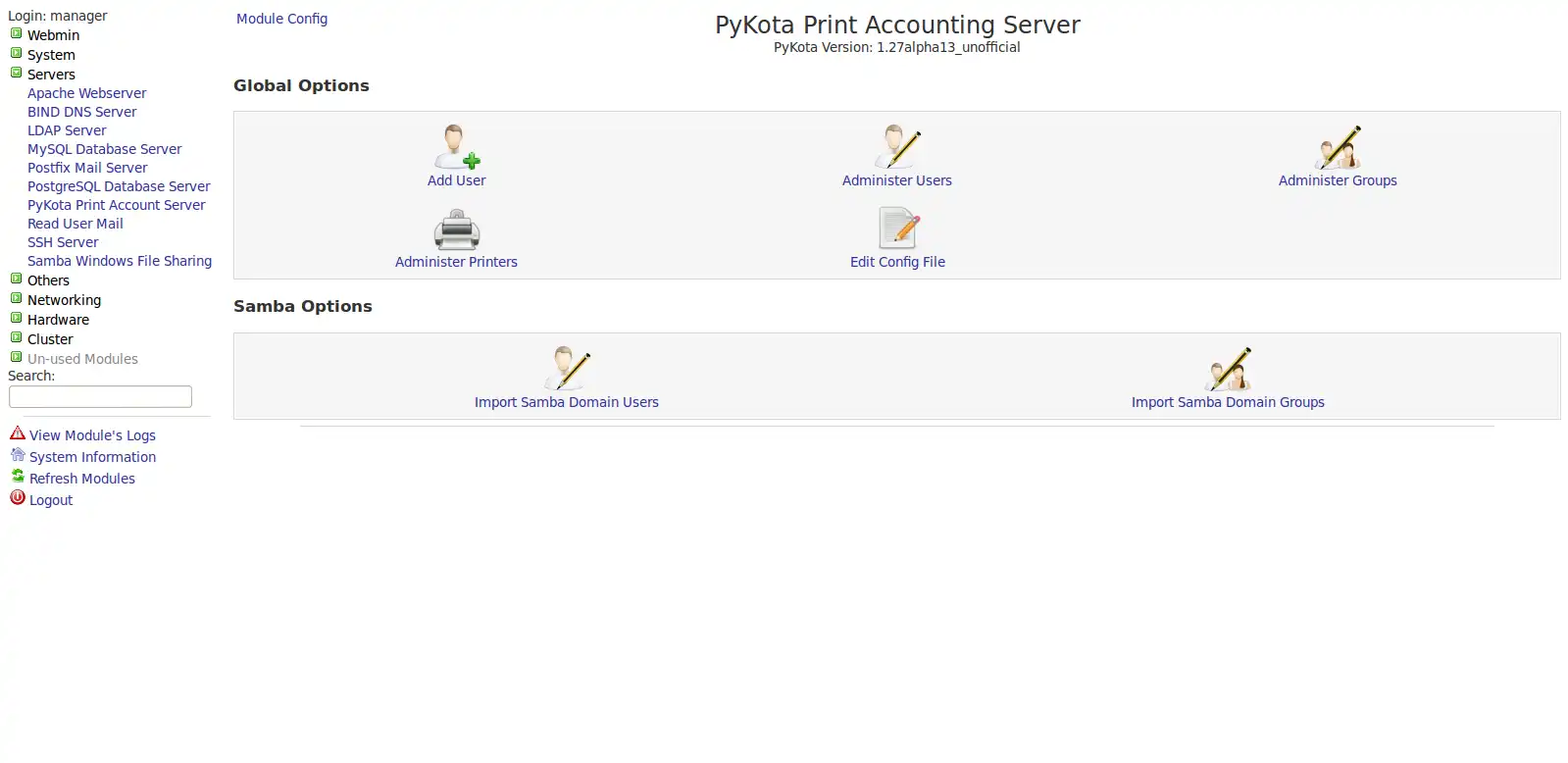 Download web tool or web app PyKota Webmin Module