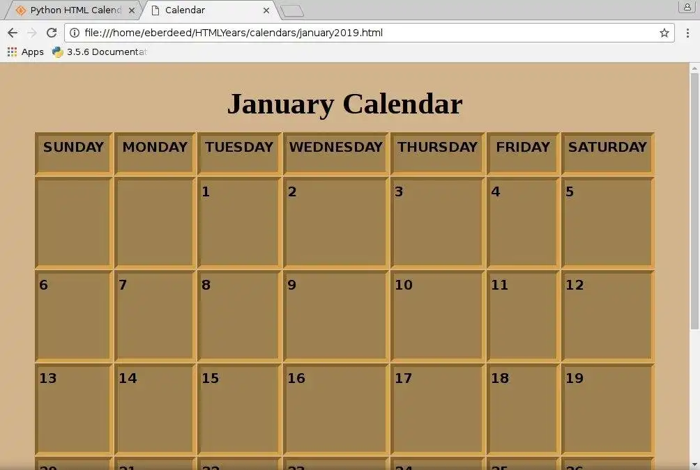 Download web tool or web app Python HTML Calendar Generator