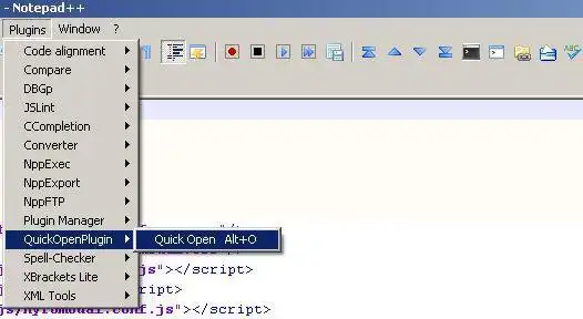 Download web tool or web app QuickOpen Plugin for notepad++