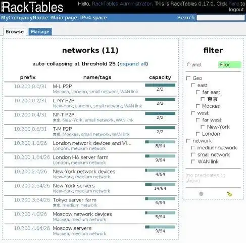 Загрузите веб-инструмент или веб-приложение RackTables