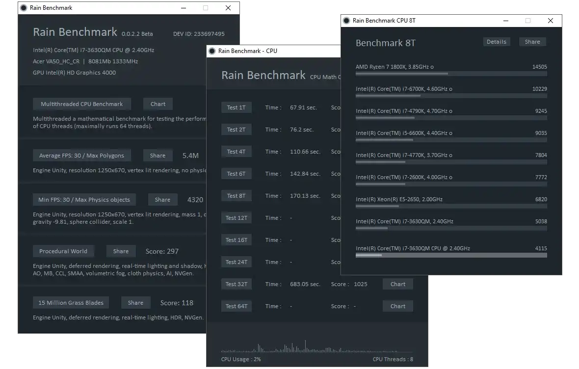 Pobierz narzędzie internetowe lub aplikację internetową Rain Benchmark