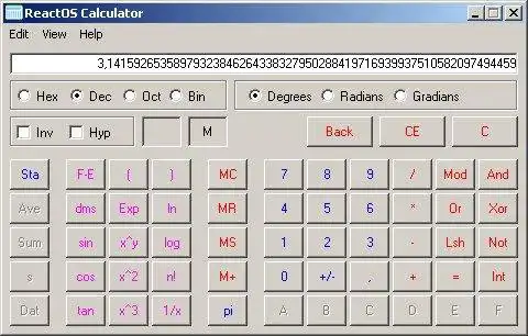 Download web tool or web app ReactOS Calc to run in Windows online over Linux online