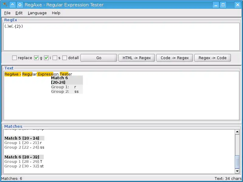 Download web tool or web app RegAxe - Regular Expression Tester