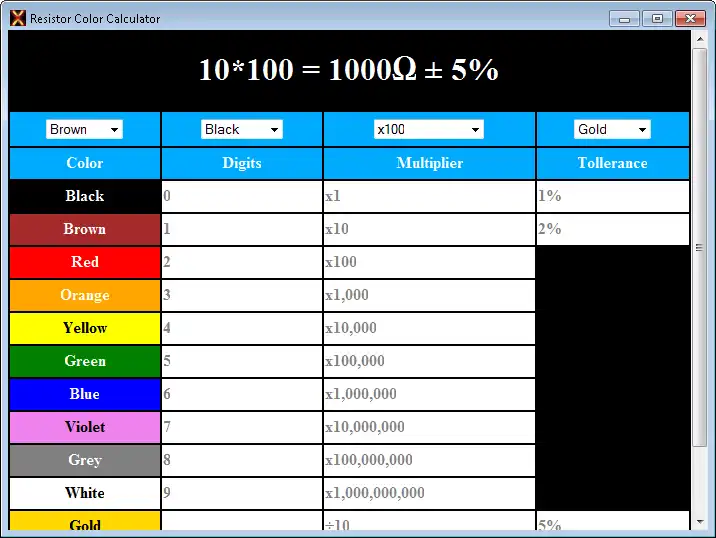 Download web tool or web app Resistor Color Calculator to run in Linux online