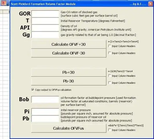 Download web tool or web app RPS Formation Volume Factor Module