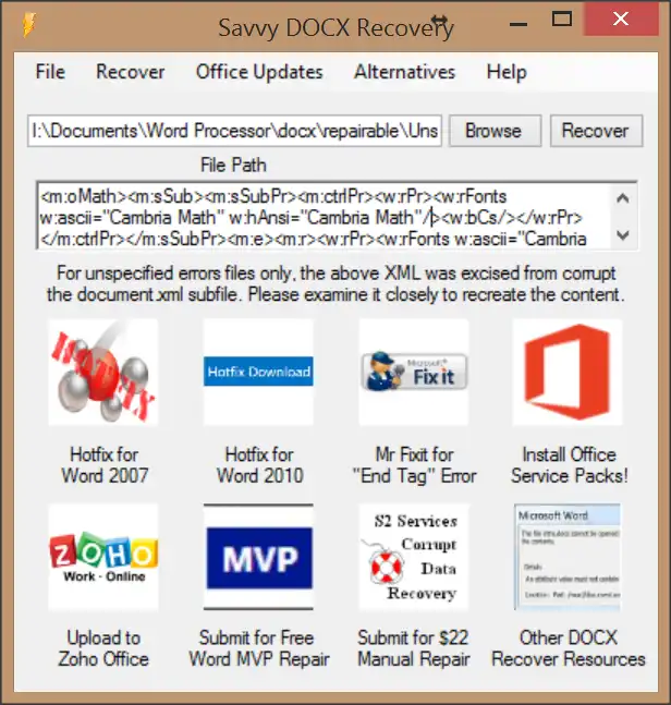 Download web tool or web app Savvy DOCX Recovery