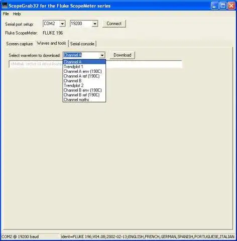 Download web tool or web app ScopeGrab32 for ScopeMeter oscilloscopes to run in Linux online