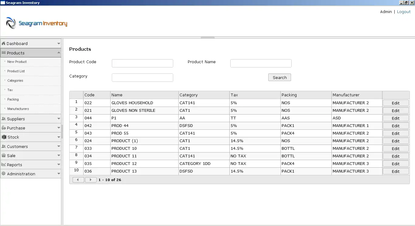 Download web tool or web app Seagram Inventory