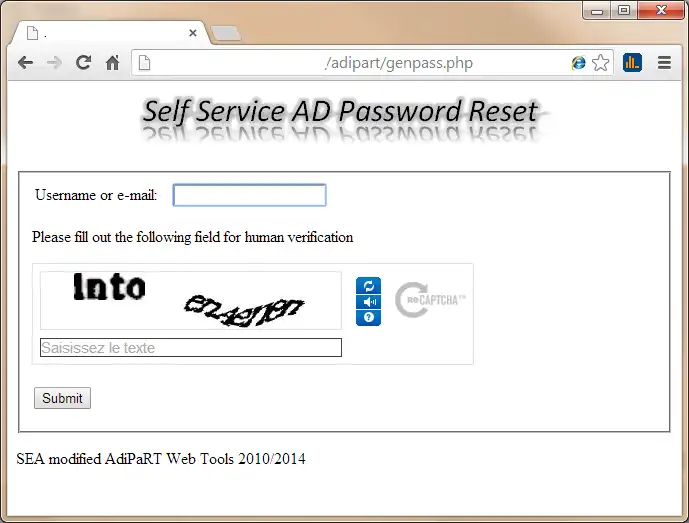 Download web tool or web app SelfServiceADReset