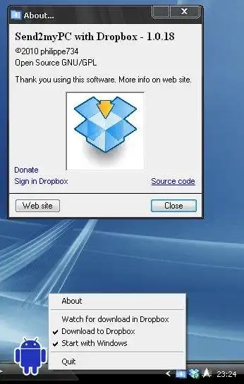 Web aracını veya web uygulamasını indirin 2 PC'mi Dropbox ile gönderin