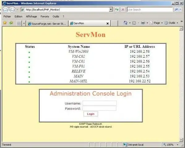 Download web tool or web app Servers Monitor (ServMon)