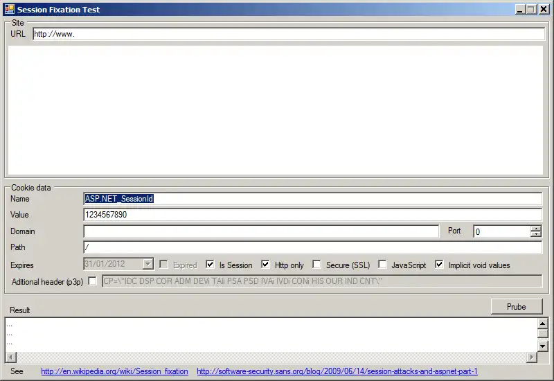 Download web tool or web app Session Fixation Test