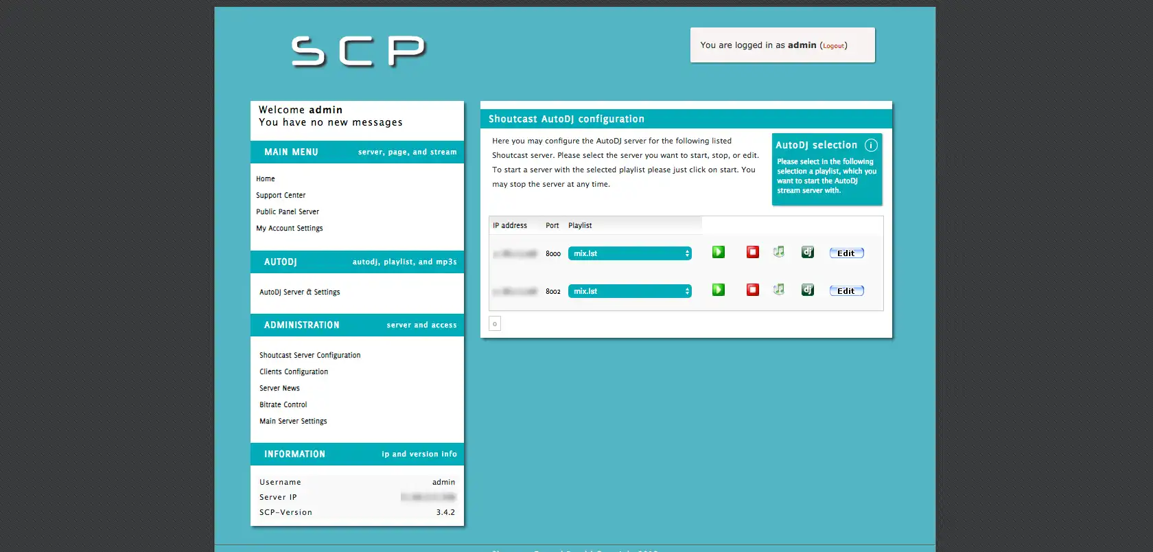 Download web tool or web app ShoutCast Control Panel Alpha