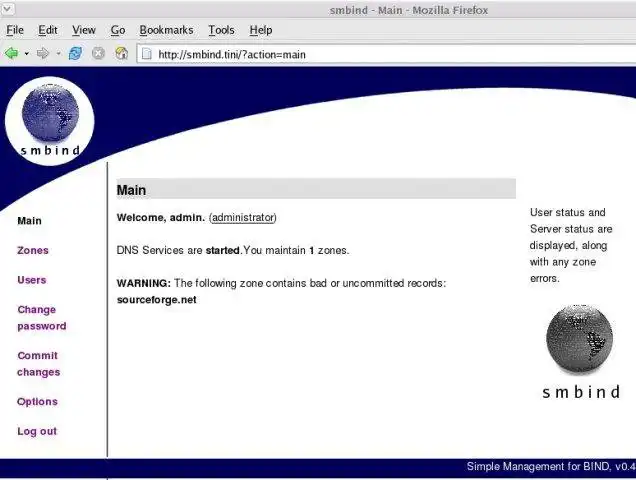 Download web tool or web app Simple Management for BIND
