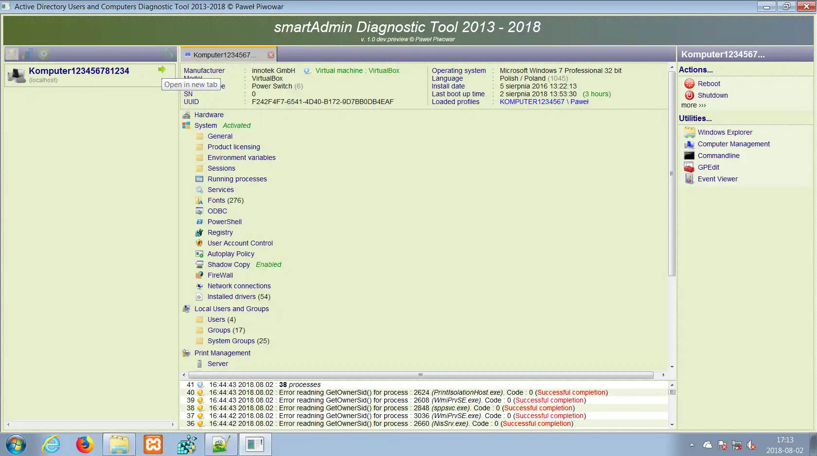 Download web tool or web app smartADmin Diagnostic Tool