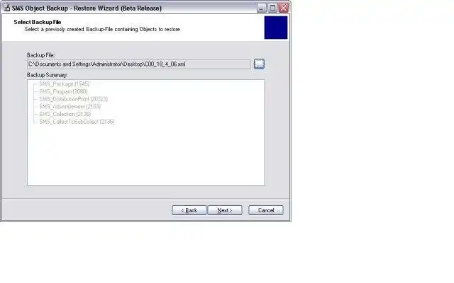 Download web tool or web app SMS2003 Object Backup