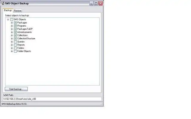 Download web tool or web app SMS2003 Object Backup