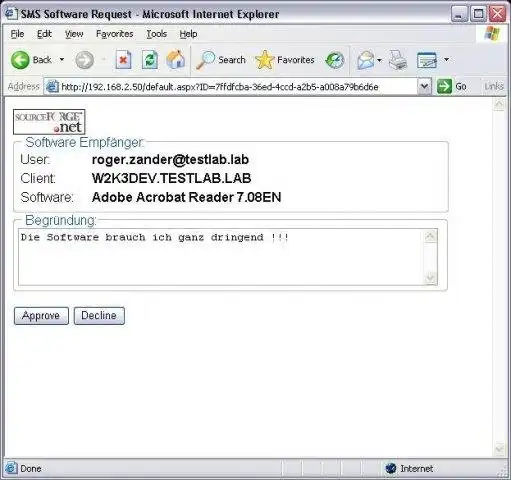 Download web tool or web app SMS 2003 Software Request Web Form