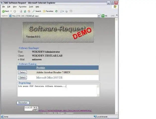 Download web tool or web app SMS 2003 Software Request Web Form