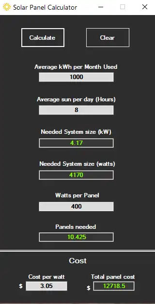 Download web tool or web app Solar Panel Calculator 