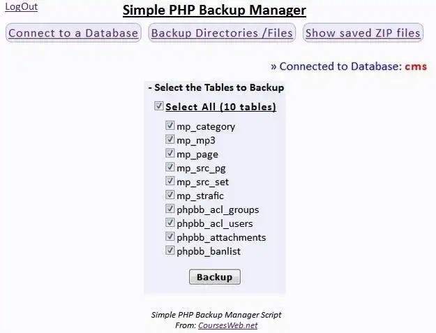 Download web tool or web app sPBM - Simple PHP Backup Manager