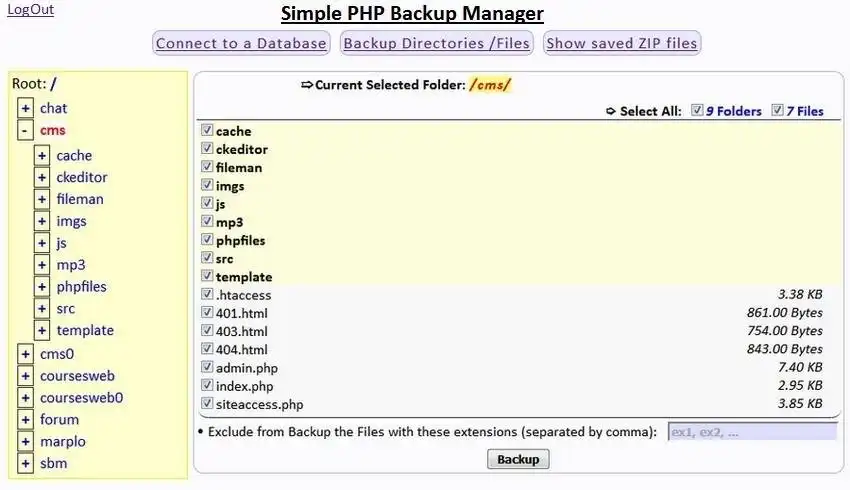 Download web tool or web app sPBM - Simple PHP Backup Manager