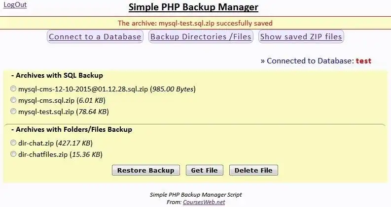 Download web tool or web app sPBM - Simple PHP Backup Manager