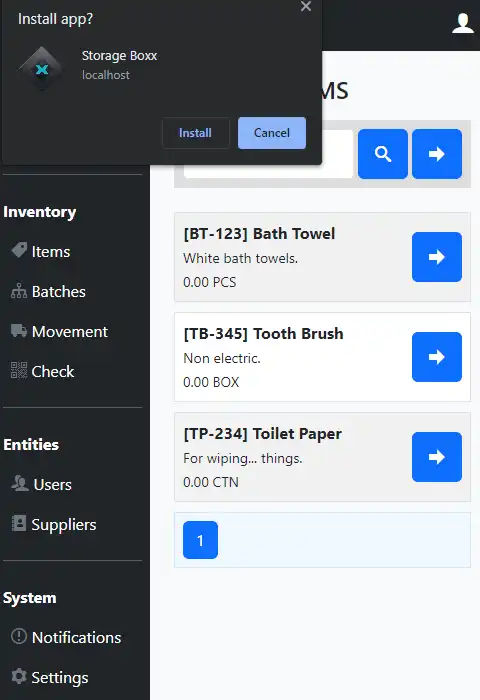 Download web tool or web app Storage Boxx - PHP Inventory System