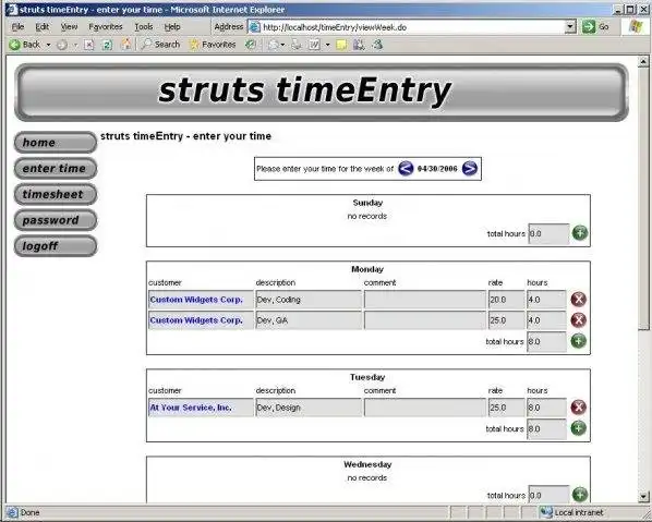 Download web tool or web app Struts Time Entry