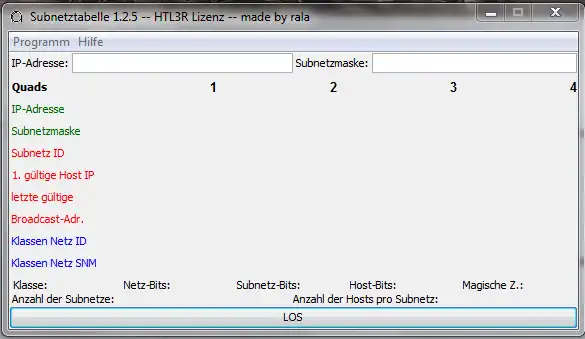 Download web tool or web app Subnetztabelle